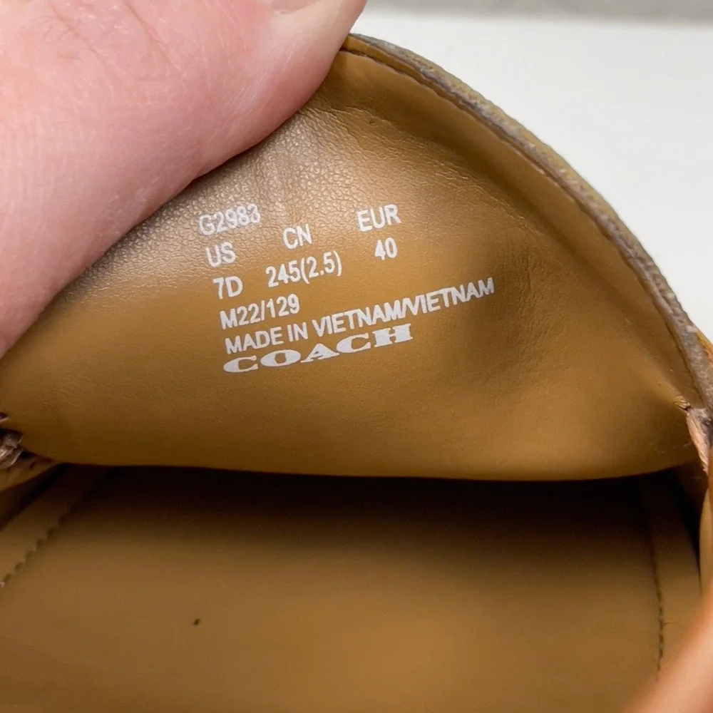 COACH Mott‎ Driver Loafers Khaki Brown Signature Jacquard Leather Mens 7D Career